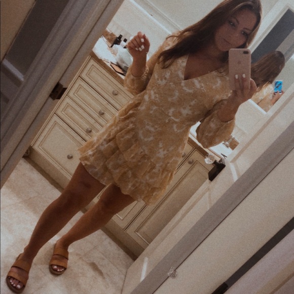 Long Sleeve Tan & White Printed Dress - Picture 9 of 9